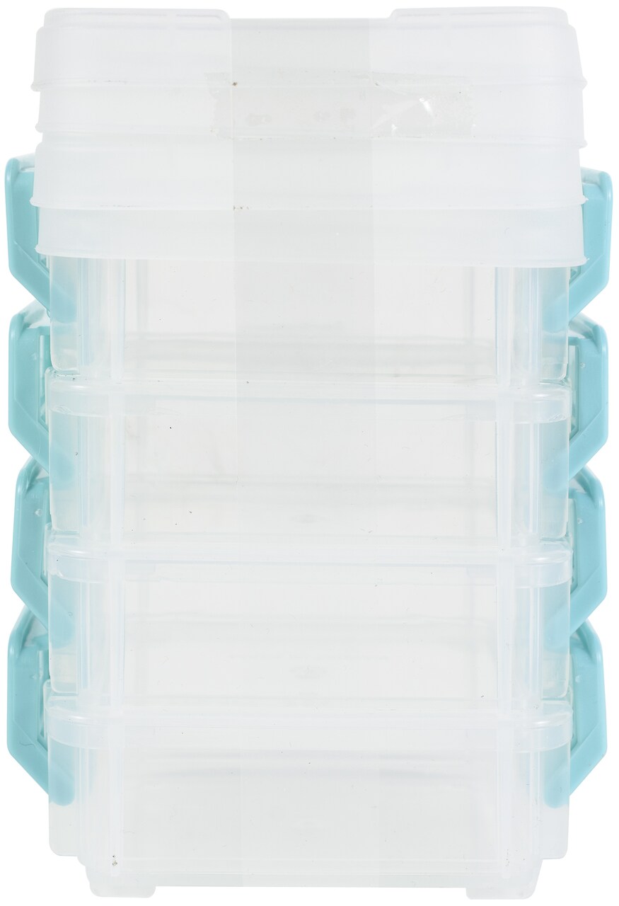 John Bead Joy Filled Storage Stackable Containers 4/Pkg-Clear/Turquoise 3"X2.5"X1"
